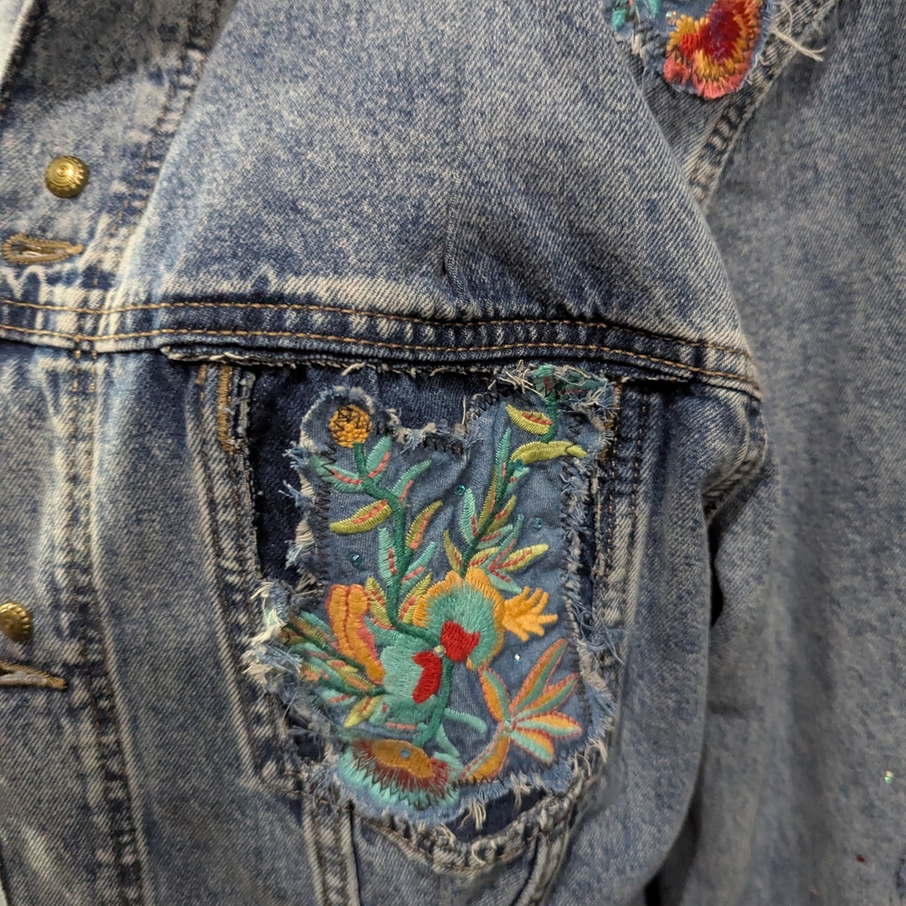 Embroidered Denim Jacket with Ruffle Hem - Picture 5 of 15